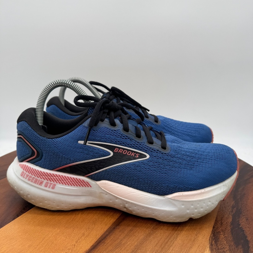 Brooks Glycerin GTS 21 Womens 9 Wide Shoes Blue Running Walking Gym Sneakers